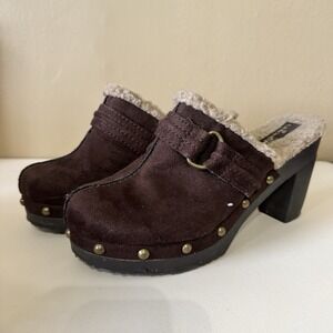 Vintage 90s Y2K Unionbay‎ Studded Heel Platform Sherpa Clogs Women's Sz 7.5 Boho